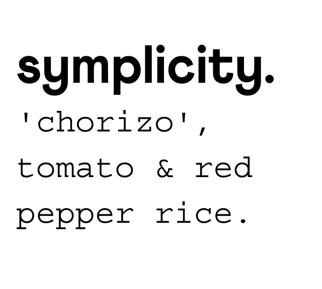 symplicity ‘chorizo’, tomato & red pepper rice.