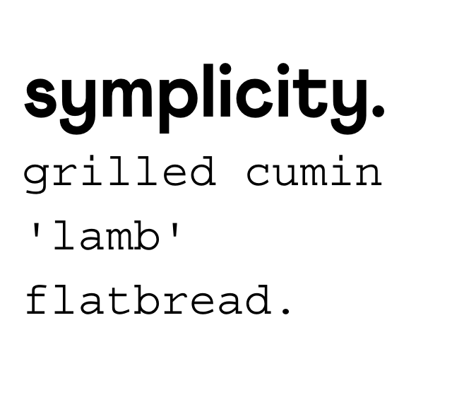 symplicity grilled cumin style ‘lamb’ flatbread.