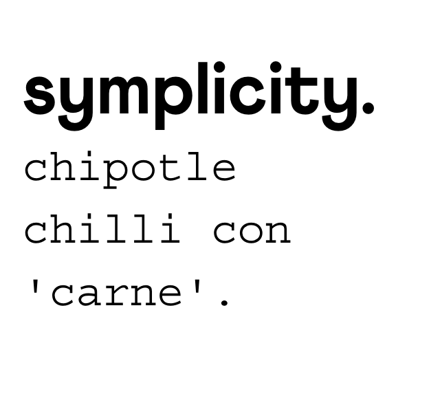 symplicity chipotle chilli con ‘carne’.